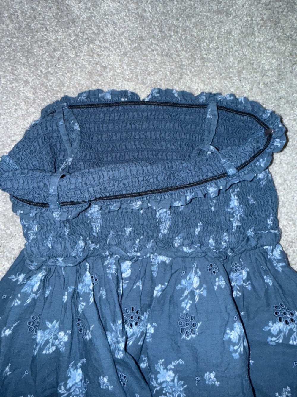 American Eagle Outfitters Navy Blue Smocked Floral Peplum Tank - Picture 7 of 10